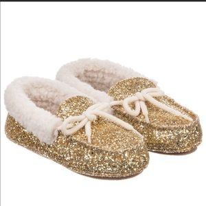 Poli Ralph Lauren Gold Glitter Slippers NWOB